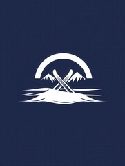 Poster - This logo showcases a stylish design with crossed skis set against a backdrop of mountains and a sun, representing winter sports culture. Generative AI
