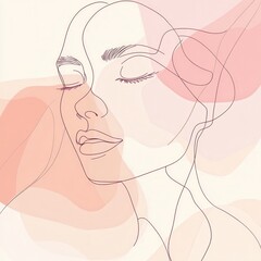 Poster - A graceful line art design merges a delicate rose petal with the outline of a woman's face, symbolizing beauty and elegance. Generative AI