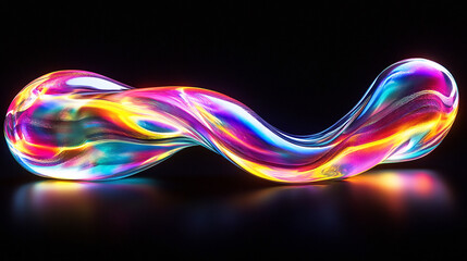 Prismatic Flow A Fluid, Melted Holographic Shape in Infinite Darkness Background. Generative AI