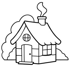 Wall Mural - A tiny snow-covered cottage with a smoking chimney