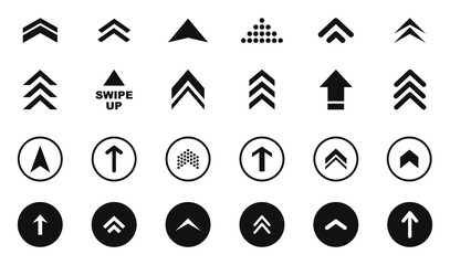 Swipe icon set. Swipe up arrow icons. Arrow buttons for social media. Scroll pictogram. Web icons. Vector illustration.