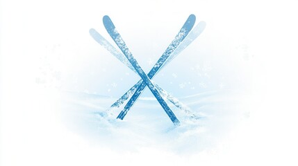 Poster - A logo featuring crossed skis symbolizes the thrill of skiing in a pristine winter environment surrounded by snow. Generative AI