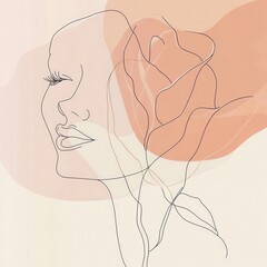 Leinwandbilder - A delicate line art combines a rose petal and the elegant profile of a woman's face, showcasing beauty and nature in harmony. Generative AI