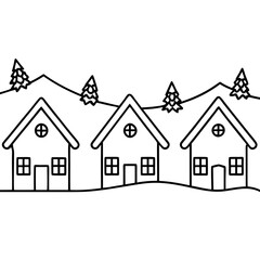 Wall Mural - Snowy Houses Adorned with Christmas Lights - Vector Art