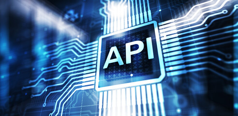 API - Application Programming Interface, software development tool, information technology and business concept.