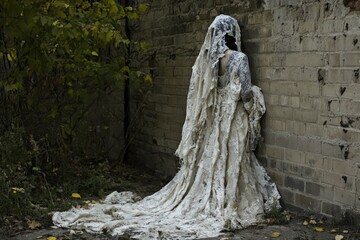 A ghostly figure in a tattered wedding dress. 