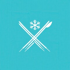 Poster - A snowflake accompanied by crossed ski poles highlights the excitement of winter sports and skiing adventures in snowy landscapes. Generative AI