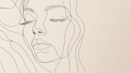 Leinwandbilder - An ethereal composition features flowing lines that elegantly define the outline of a female face, radiating softness and beauty. Generative AI