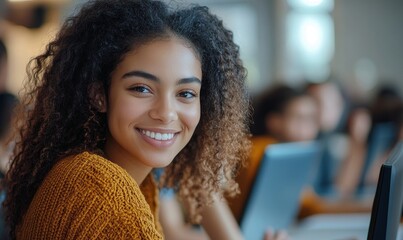 Diverse Multiethnic Group of Female and Male Students Sitting in College Room, Collaborating on School Projects on a Computer. Young Scholars Study, Talk, Apply Academic Skills and Knowledge in