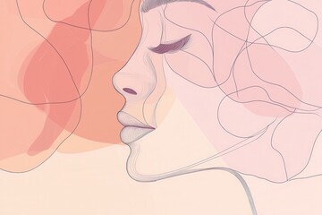 Wall Mural - A delicate line art portrays a rose petal transforming into the outline of a woman's face, merging nature and beauty seamlessly. Generative AI