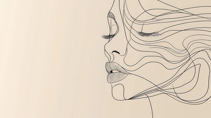 Leinwandbilder - Flowing lines elegantly form the outline of a female face, embodying grace and simplicity in a serene and minimalist design. Generative AI