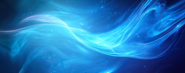 Blue abstract background. Bright light waves in dark blue color