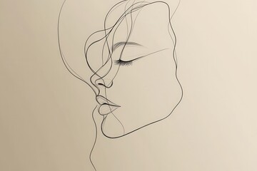 Leinwandbilder - The artwork features the flowing lines that elegantly outline a female face, emphasizing its contours with a soft, abstract design. Generative AI