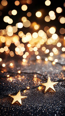 Leinwandbilder - Golden stars with bokeh lights background