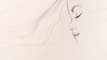 Leinwandbilder - This artwork showcases a minimalist depiction of a female face, characterized by flowing lines that capture elegance and grace. Generative AI