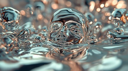 Wall Mural - A Human Face Emerges from a Metallic Liquid