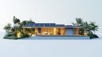 Sticker - Modern Concrete House with Solar Panels and Lush Greenery