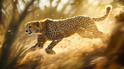 Canvas Print - A Cheetah Running Through Golden Light in the Savanna