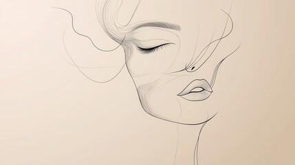 Poster - Stylized lines form a delicate outline of a female face, embodying peace and introspection in a minimalistic composition. Generative AI