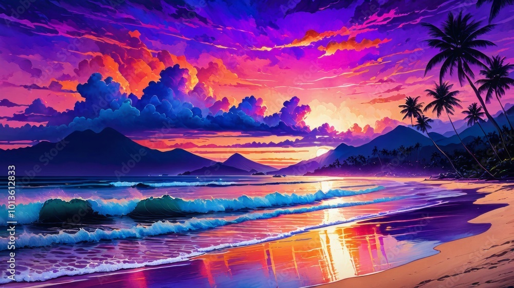 sunset on the beach content created with generative AI software. Stock ...
