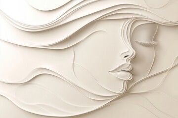 Wall Mural - The artwork features a flowing outline of a female face crafted from soft, abstract lines blending seamlessly into the background. Generative AI