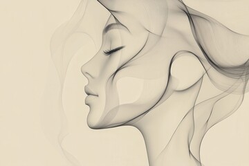 Wall Mural - The artwork showcases delicate lines artistically forming the profile of a female face with fluid movement and subtle elegance. Generative AI