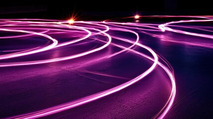 Wall Mural - Abstract Purple and White Light Trails on a Dark Surface