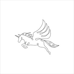 Unicorn in continuous line art drawing style. Black line sketch on white background. Vector illustration design. suitable for tattoo inspiration. Ep 10