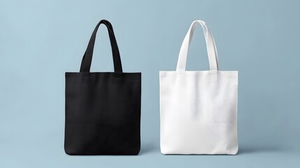 Canvas bag mockup of a fabric tote with a handle, available in black and white cotton, ideal for eco-friendly shopping and grocery carrying