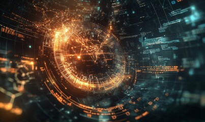 Futuristic digital interface with glowing lines.
