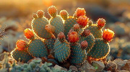 Wall Mural - Cactus Blooms in the Desert Sunset