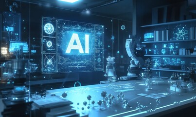 AI concept with futuristic tech room.