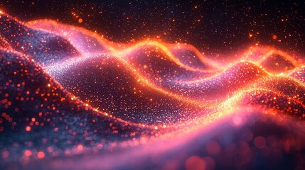 Canvas Print - Abstract waves of glowing particles create a mesmerizing visual effect.