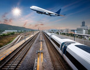 A seamless blend of air and rail travel showcases the diverse options for modern transportation.