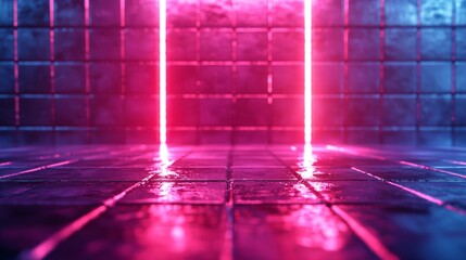 Wall Mural - futuristic virtual space, an abstract 3d environment featuring a vast empty room, illuminated by glo
