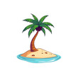 © Tark - A 2d pop art animated drawing of a palm tree on a small dessert island on a white background. Generative AI
