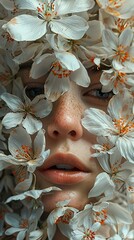 Poster - Close-up Portrait of a Woman Surrounded by White Flowers