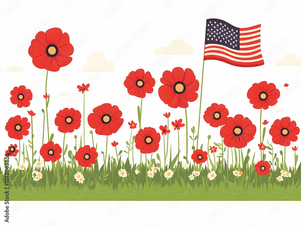Flat American Flag and Red Poppy Vector with 'Never Forget' Text ...