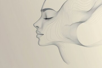 Leinwandbilder - An elegant female face emerges through flowing lines, blending simplicity and artistic expression in a captivating minimalist design. Generative AI