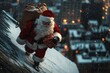 © Rarity Asset Club - Santa Claus carrying a bag of presents up a snowy rooftop.