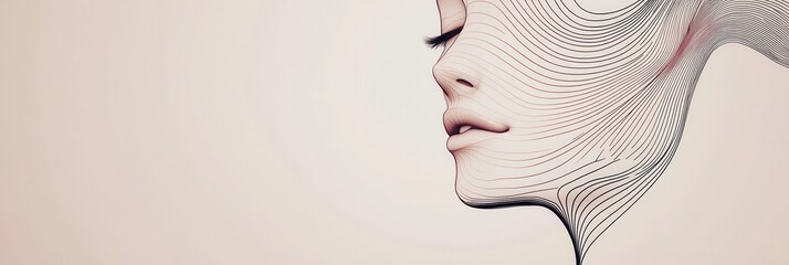 Leinwandbilder - An abstract representation emerges as flowing lines form the outline of a female face, highlighting grace and simplicity in design. Generative AI