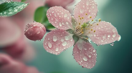 Wall Mural - Pink Flower Blossom with Dew Drops