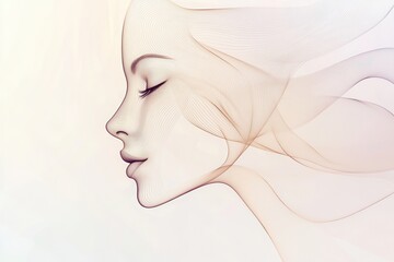 Aufkleber - Flowing lines intricately form an outline of a female face, exuding a sense of peace and elegance through abstract artistry. Generative AI
