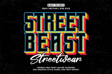 Wall Mural - streetwear retro vintage editable text effect for t-shirt design, urban street wear editable font ve