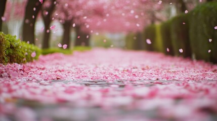 Sticker - Pink Petals Falling on a Path