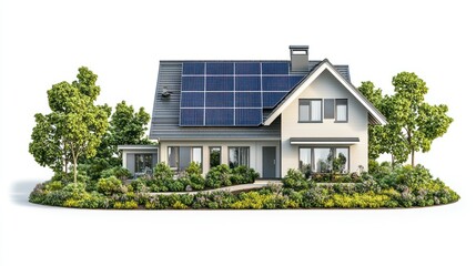 Wall Mural - Modern House with Solar Panels and Lush Greenery