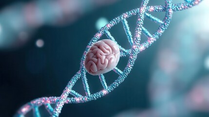 Conceptual image showing the intertwining of DNA strands in an embryo, representing the genetic origins of human life, embryo development, life blueprint