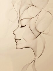 Wall Mural - Delicate, flowing lines create the soft outline of a female face, embodying serenity and elegance in a minimalist design. Generative AI