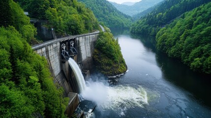 Scenic Hydroelectric Dam in Lush Green Landscape