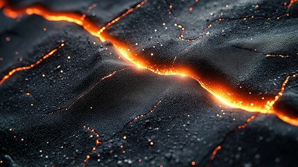 Wall Mural - abstract black surface with fire hot lava appearing in the cracks